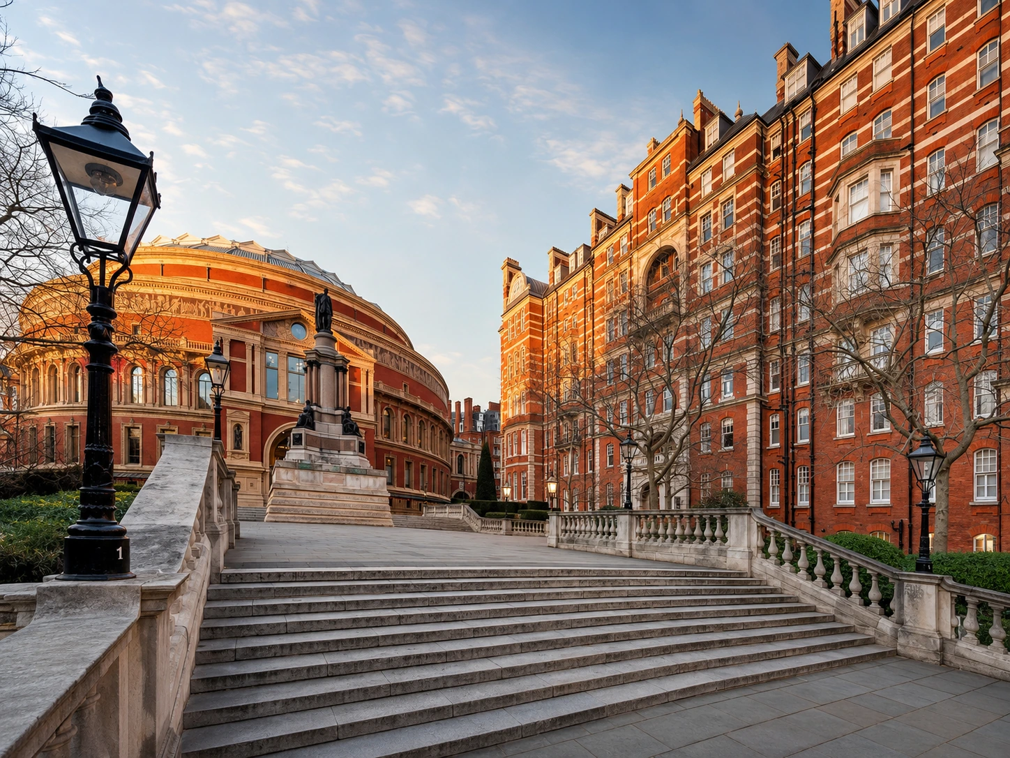 Albert Court exterior beside the Royal Albert Hall in warm evening light